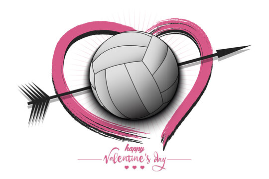 Happy Valentines Day. Volleyball ball and heart