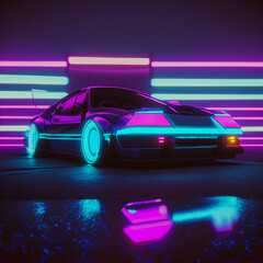 Obraz na płótnie Canvas Neon color futuristic car. Created using ai generative. 