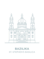 St Stephen's Basilica in Hungary capital icon. Vector art illustration design. Roman Catholic basilica in Budapest famous architectural landmark. Historical Stephen, king of Hungary largest church