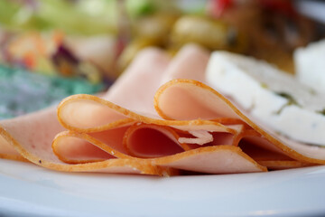  smoked meat plate with sliced ham, bacon 