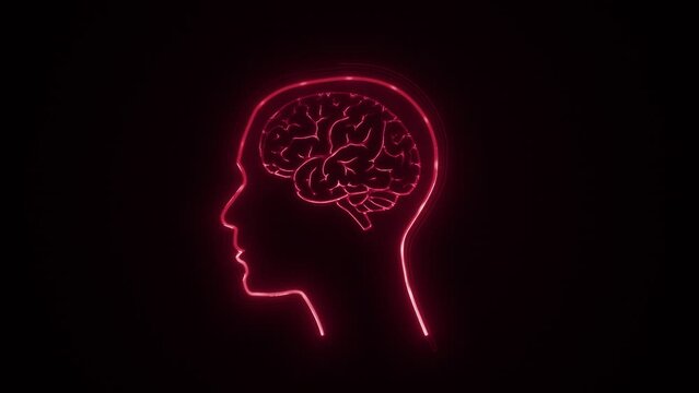 Cyber Woman Brain AI Technology Background/ Animation of a cyber technology background animation with woman head silhouette and brain neuron and synapse revealing symbolizing articial intelligence