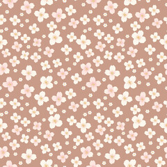 Sakura flower blossom seamless pattern. Japanese cherry cute small flowers, floral design element. Floral pattern with simple spring flower for home decor, textile pattern, postcard, wrapping paper 