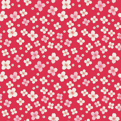 Sakura flower blossom seamless pattern. Japanese cherry cute small flowers, floral design element. Floral pattern with simple spring flower for home decor, textile pattern, postcard, wrapping paper 