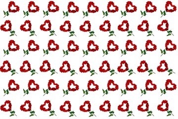 A red heart shaped flower alternately arrange on white backgrounds.