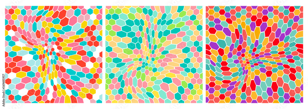 Aufkleber Dynamic Colorful Confetti Seamless Pattern with Hexagons. Vector Decorative Carnival Wavy Background. Holiday Textured Bg