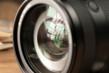 professional camera lens on a black background