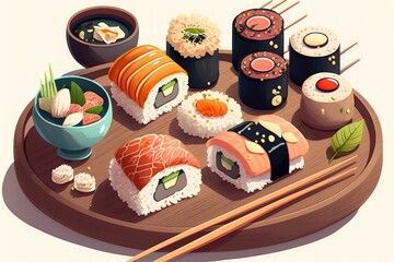 Traditional Japanese Food Sushi. Generative AI