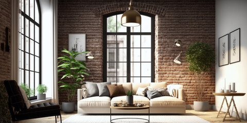 Fototapeta na wymiar modern living room, 3d render, generative ai, ai
