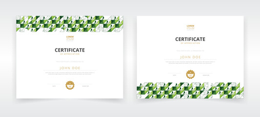 Horizontally oriented modern and professional certificate template set with artwork based on eco friendly concept that can be used in educational sector  or green industries