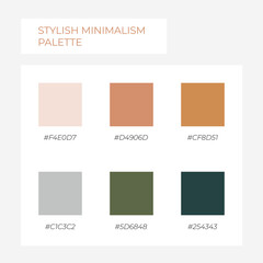 Trendy colors palette. Cozy color pallete stylish minimalism. Swatch modern shade tone with hex code pastel colors. Super trendy colors