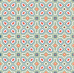 Fototapeta na wymiar Abstract geometric line seamless white pattern. Arabesque tile texture in asian decor style