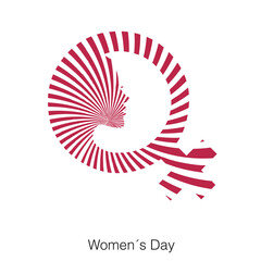 Icono dia internacional de la mujer, 8 de Marzo sobre un fondo blanco liso y aislado. Vista de frente y de cerca. Copy space