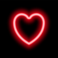 Bright heart. Neon sign. Retro neon heart sign on purple background. Design element for Happy Valentine's Day. Vector illustration isolated on black background. EPS 10
