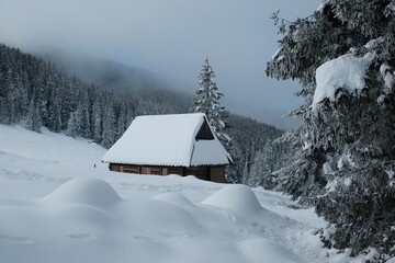 Amazing winter scenery of Tatra Mountains - Rusinowa Polana (Rusinowa Glade) with  shepherd's huts, Tatra National Park, Poland © Iwona