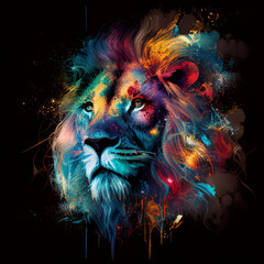 Abstract Lion Head colorful generative ai