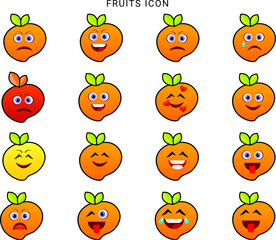 set of funny cartoon vegetables, Fruits icon set