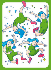 jumping girl, vector illustration of happy jumping kids playing on white background