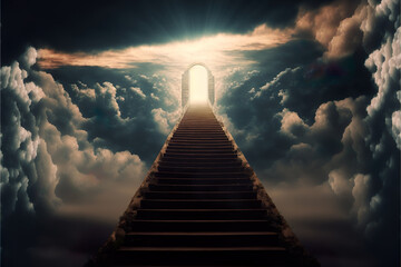 Stairway Leading Up To Sky. Illustration of way to heaven. Generative Ai.