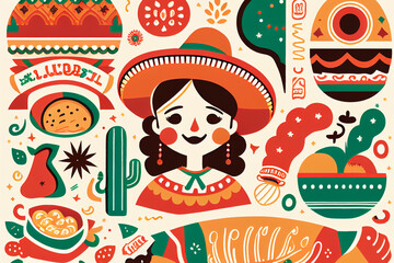 Obraz premium illustration of typical mexican things made with Generative AI 