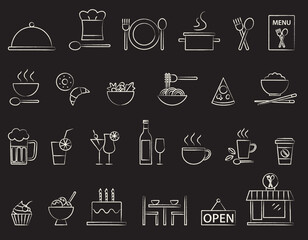 Restaurant icons on blackboard 2 - 569690359