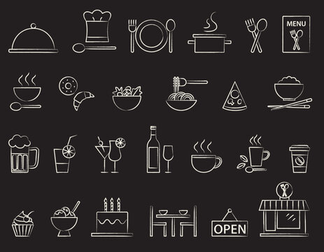 Restaurant icons on blackboard 2