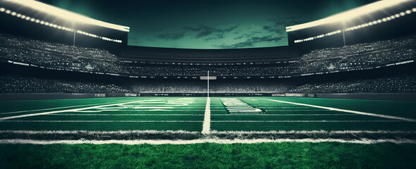 Fototapeta na wymiar American Football Empty Stadium Field with spotlights on stage, Illustration generativ ai 