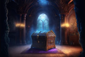 Fotobehang abandoned treasure chest in a fantasy room, rpg quest, Generative AI © Dianne