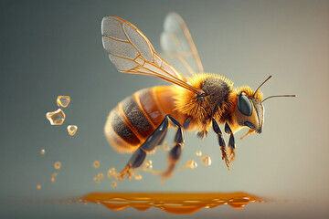 Flying bee with honey below. generative ai