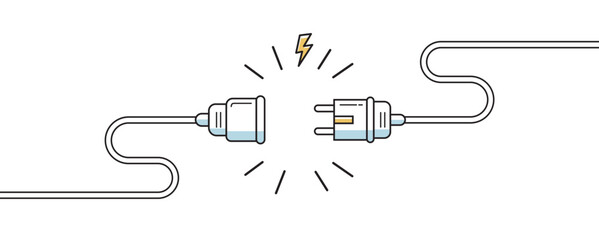 Electric Plug and Socket unplug outline design vector. 404 error background web banner, Electric wire shock, disconnection, loss of connect. Vector icon. - obrazy, fototapety, plakaty