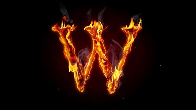 Fire letter. Burning alphabet. Real flames, sparks and smoke in slow motion isolated on black background.