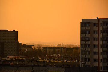 Fototapeta premium Orange sky during sunset in Poznan, Poland