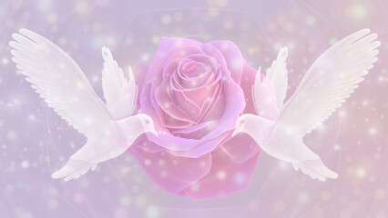 Rose and Two White Doves 3D Illustration, Cover Image, Thumbnail