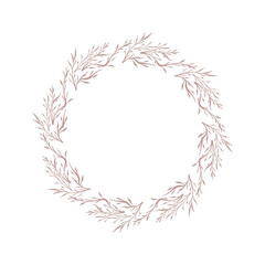 round frame with plants.  branches.  natural border.  beautiful text border.  spring pattern.  pastel colors.  wedding invitation.