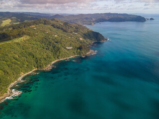 New Zealand coast line on a summers day from the sky