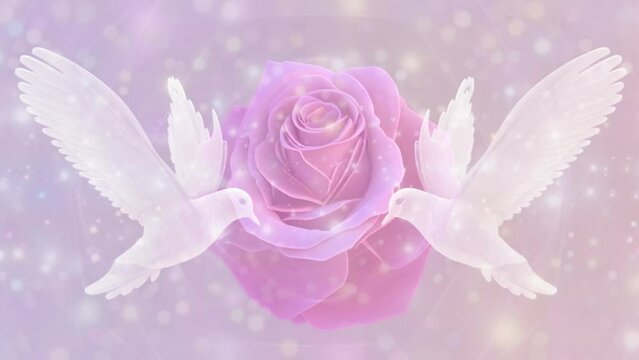 Rose and Two White Doves 3D Illustration, Meditation Visualizer, Video, Animation