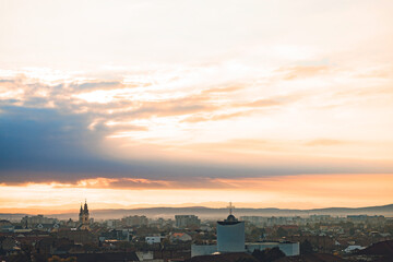Obraz premium Oradea culture and history. Highlight the historic city centers of Oradea, with their charming cobblestone streets, historic buildings, and vibrant local life, churches, synagogues, and temples