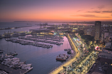 Sunset at the marina in Alicante, Spain.