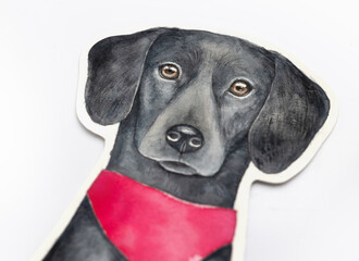 Photo of black flat-coated Retriever Dog portrait drawing on white background. Beautiful image for...
