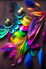 Brazil carnival background, feathers, and ornaments