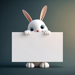 Obraz premium Cute Cartoon Rabbit Holding a Sign (Created with Generative AI)