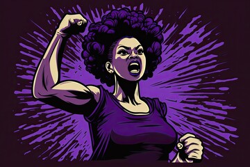 Naklejka na ściany i meble African women fighting for their rights tired of inequality and racism suffered for years. Color Illustration. Female empowerment.