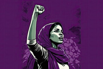 Naklejka na ściany i meble Afghan woman fighting for her rights. Women against the oppression and inequality of the Taliban regime on women. Color illustration. Generative AI
