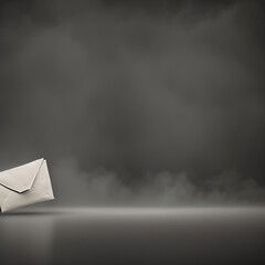 A single white envelope shrouded in mist with black background