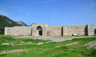 Fototapeta na wymiar Kirkgozhan Caravanserai, located in Antalya, Turkey, was built in 1246.