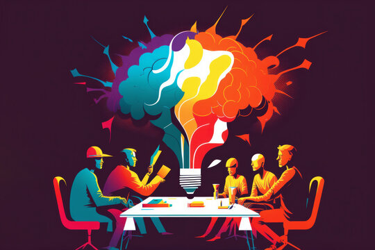 Diverse business team performing a brainstorming session, creative Idea generation 02, generative AI