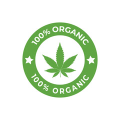 100% organic badge vector illustration for cbd oil label design template, sticker, seal