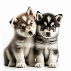 Obraz premium Cute Malamute Puppies Illustration, Generative AI, AI, Generative