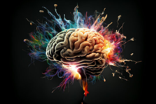 brain exploding with knowledge and creativity. generative ai