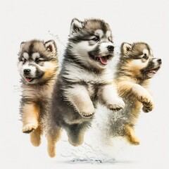 Obraz premium Cute Malamute Puppies Illustration, Generative AI, AI, Generative