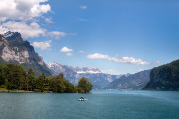 Panorama view Walensee lake and The Alps, Switzerland, Europe